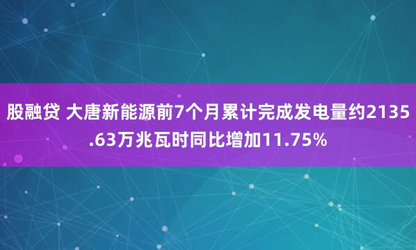 股融贷 大唐新能源前7个月累计完成发电量约2135.63万兆瓦时同比增加11.75%